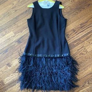Michael Kors Black Feathered Cocktail Dress
